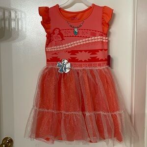 NWT DISNEY PRINCESS MOANA DRESS GIRLS SIZE M 7-8 CORAL SPARKLE TULLE PARTY PLAY